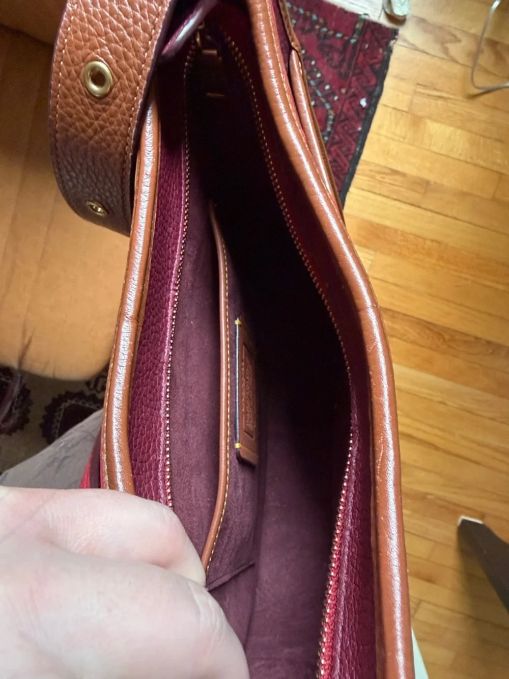 Coach Red Two-Tone Leather Shoulder Bag - Picture 7 of 9